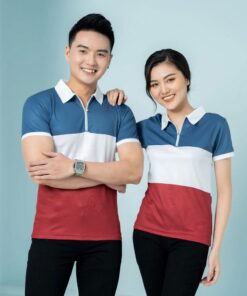 Áo thun công ty phối màu xanh, trắng, đỏ