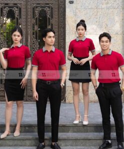 Áo thun đồng phục có cổ Renew màu đỏ mận cổ dệt