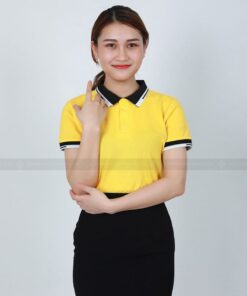 Áo công ty có cổ vàng chanh phối cổ sọc đen trắng