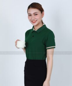 Áo đồng phục công ty xanh lá phối cổ xanh lá be
