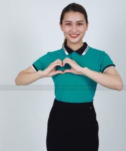 Áo phông có cổ xanh ý phối cổ sọc đen trắng