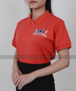 Áo thun đồng phục công ty có cổ màu đỏ cam in logo