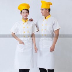 Đồng phục bếp màu trắng phối vàng
