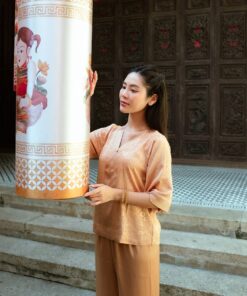Pháp phục nâu nhạt vân hoa 17 phap phuc nau nhat van hoa 3