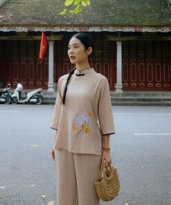 Pháp phục vàng nhạt thêu hoa sen 8 phap phuc vang nhat theu hoa sen 2