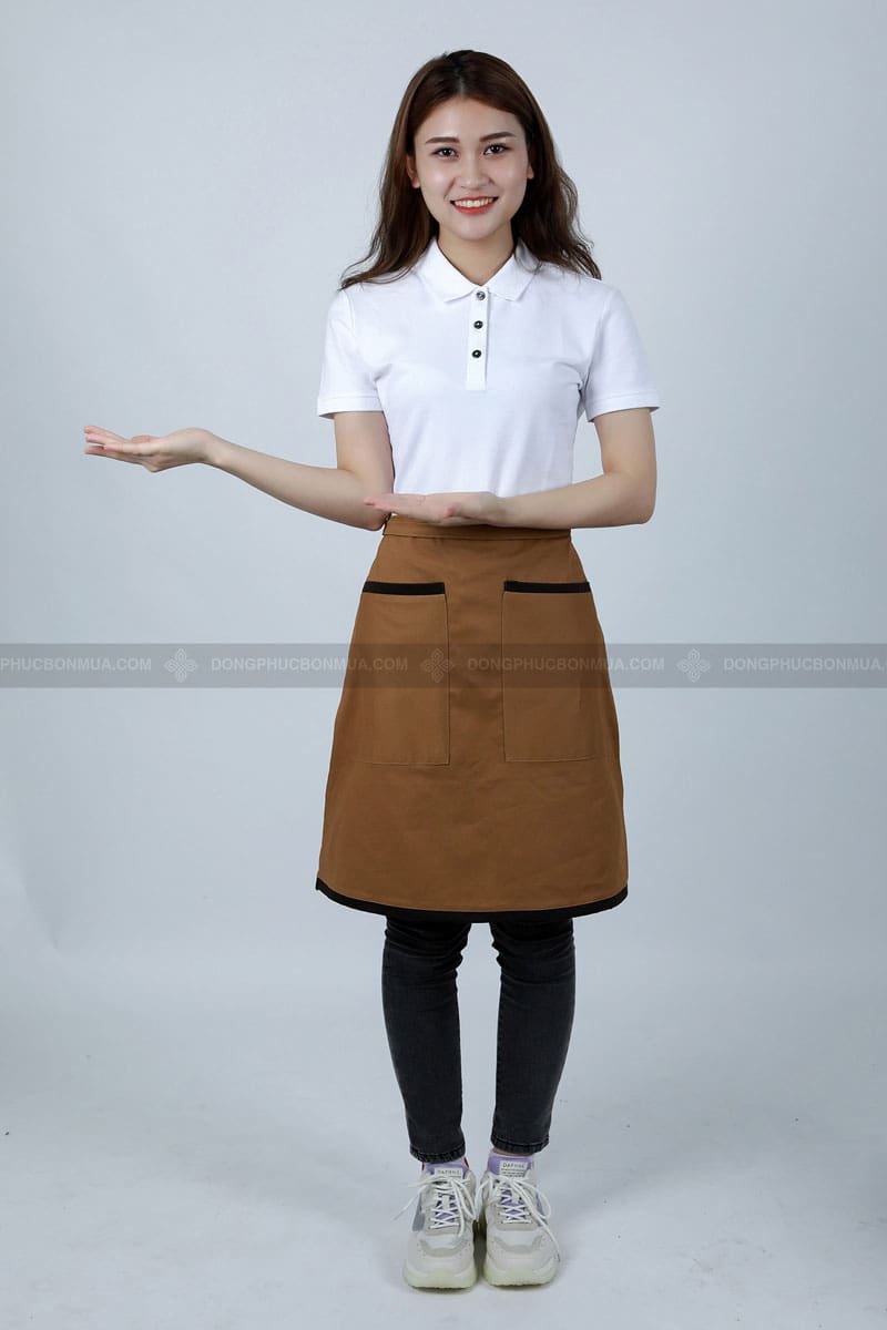 Tạp dề nửa người màu nâu túi vuông 7 Chất liệu vải may cao cấp mẫu tạp dề nửa người phối 2 tú