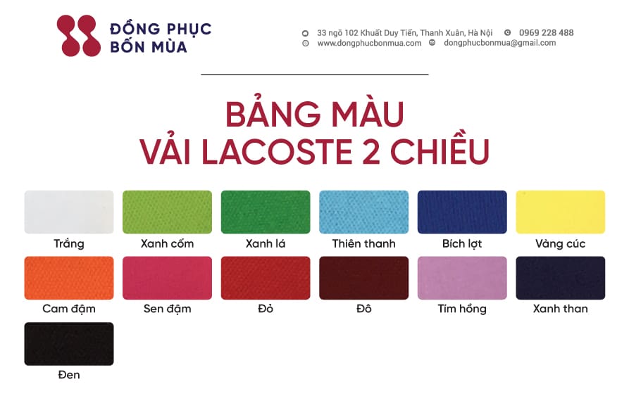 Bảng màu vải Lacoste 2 chiều