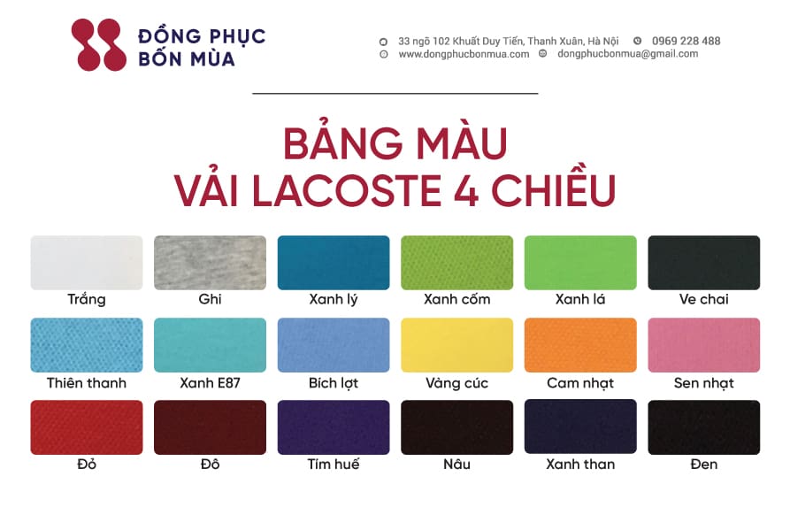  Bảng màu vải Lacoste 4 chiều