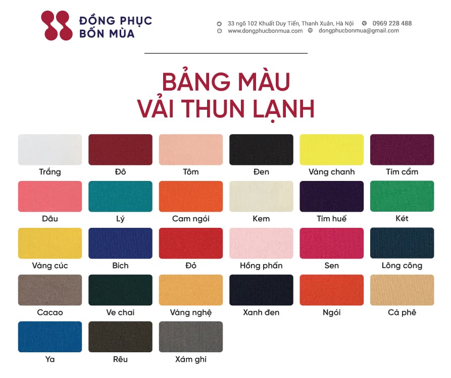  Bảng màu vải thun lạnh