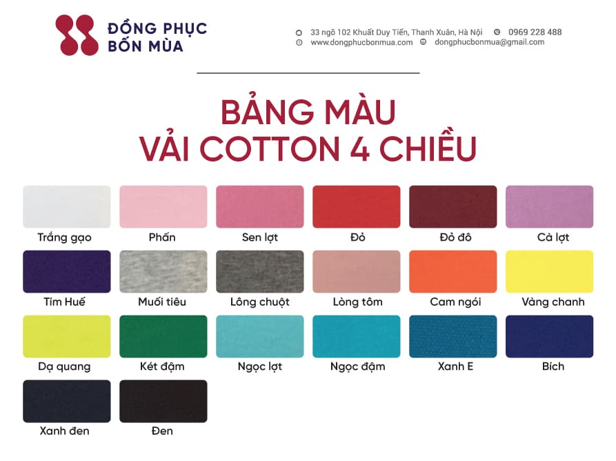  Bảng màu vải Cotton 4 chiều