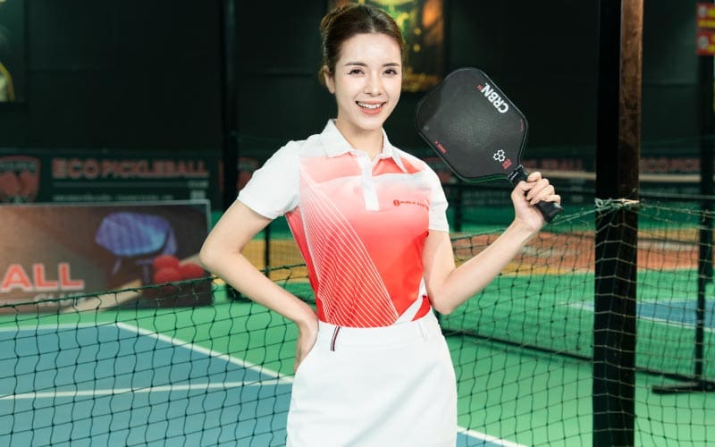 Áo đồng phục Pickleball trắng phối đỏ cá tính