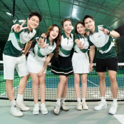 Mẫu đồng phục chơi Pickleball xanh lục phối trắng