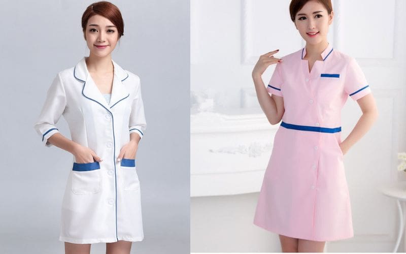 Áo blouse spa kết hợp logo thêu tinh tế