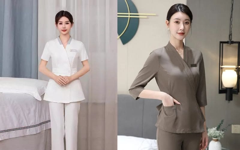 Áo vạt chéo cho nhân viên spa