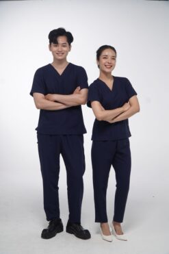 Mẫu áo đồng phục Spa xanh than đen
