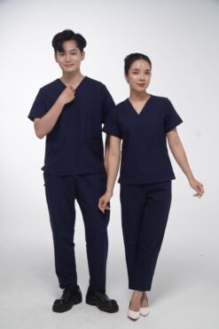 Mẫu áo đồng phục Spa xanh than đen -2